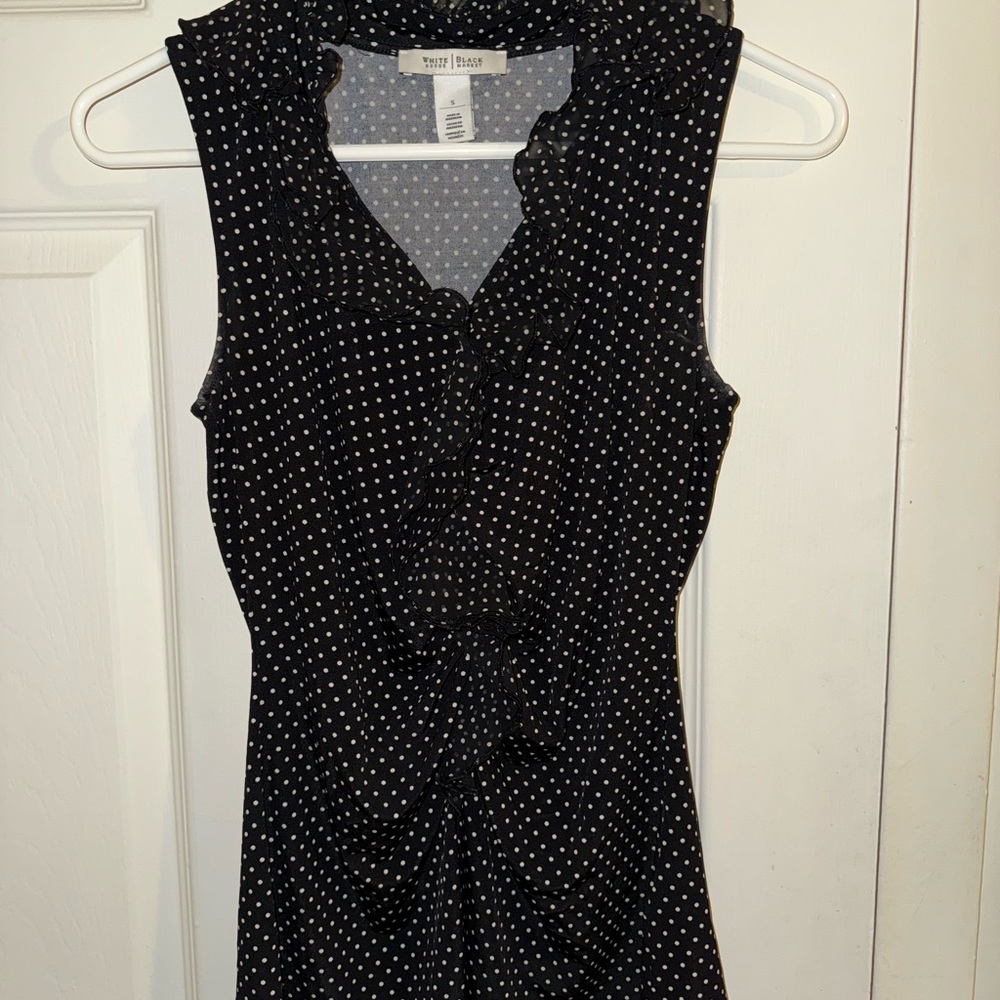 White House Black Market Black and White Polka Dot Blouse